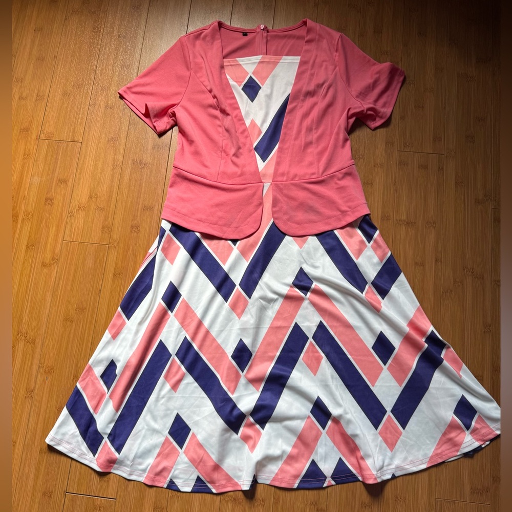 Pink and White Geometric Dress